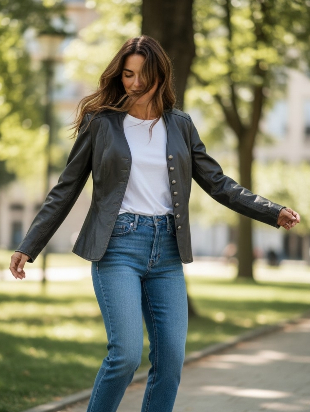 Danier Black Genuine Leather Jacket Women’s Fitted Button Front Classic Chic